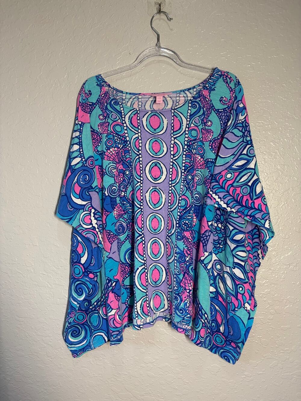 Lilly Pulitzer Cooper Caftan Top Blouse Tunic Sea Jewels L/XL Tropical